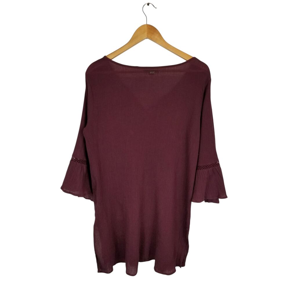 O'Neill Saltwater Burgundy Gauze Embroidered Bell Sleeve Beach Cover Up Large - Picture 3 of 10